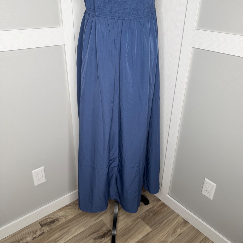 Kohl's Maxi Dress Women XL Blue Smocked Bodice Short Sleeve Pockets - Picture 10 of 13